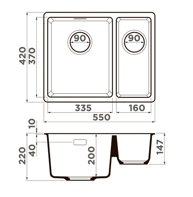 Купить Мойка OMOIKIRI Kata 55-2-U-BL Artgranit/черный — Фото 2