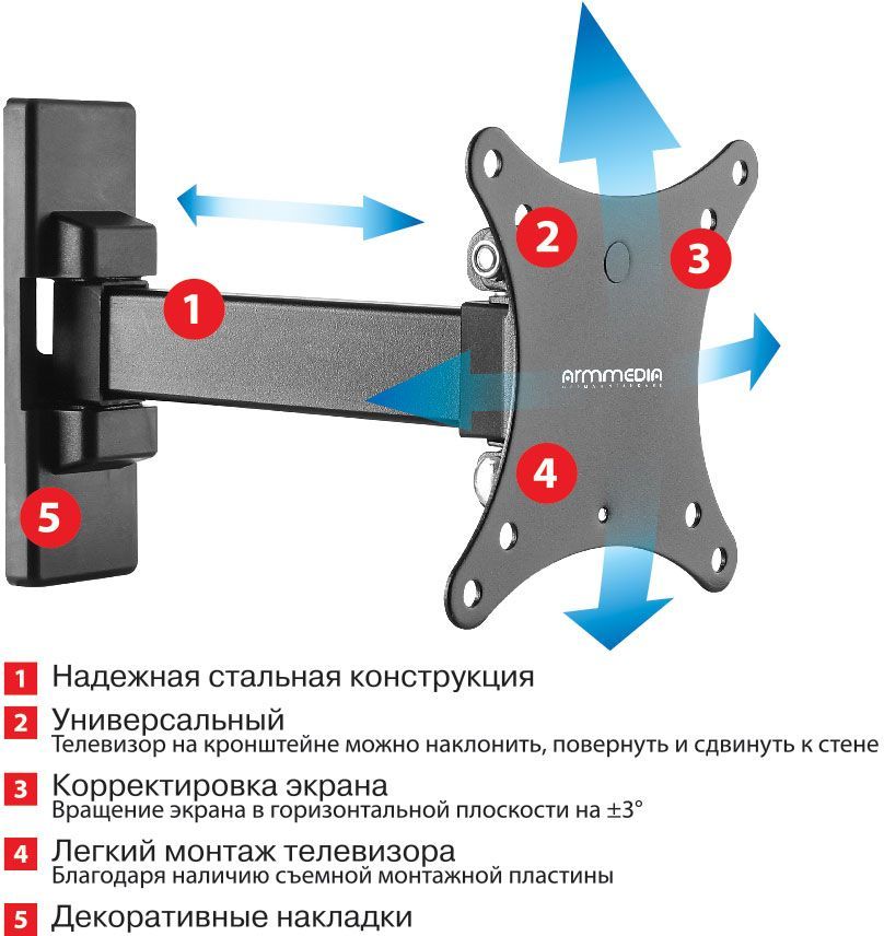Купить Кронштейн ARM MEDIA MARS-01 черный 10"-32" — Фото 3