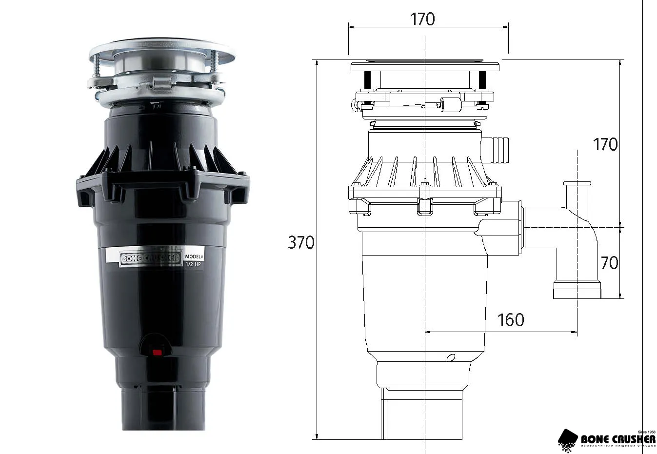 Купить Измельчитель пищевых отходов BONE CRUSHER BC810-AS Slim Line/K — Фото 2